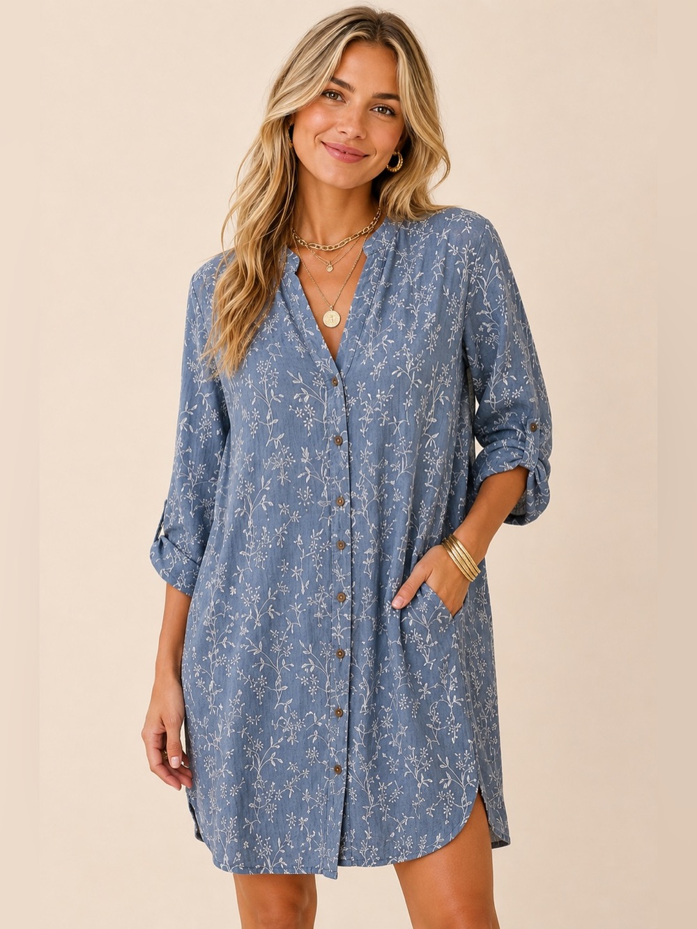 Kindred Anthropologie Embroidered Floral Shirt Dress - 1X